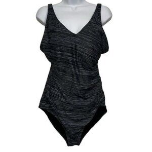 Women's Plus Size Speedo Black Gray V-Neck Swimsuit Size 16 GUC #0120